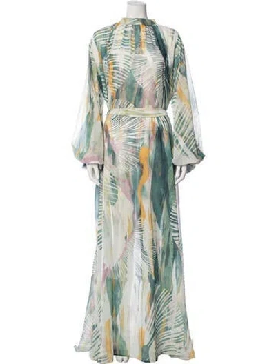 Pre-owned Andrea Iyamah Printed Long Dress In Green