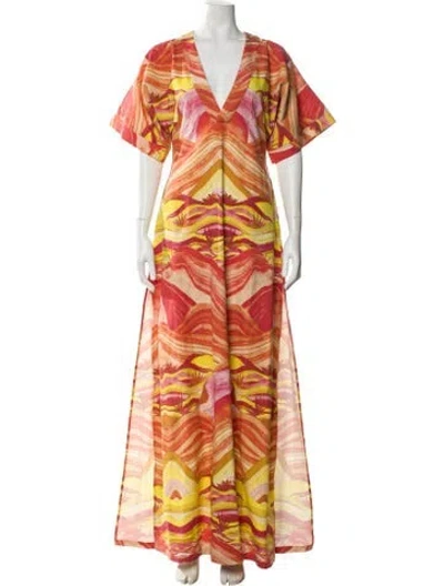 Pre-owned Andrea Iyamah Printed Long Dress In Red