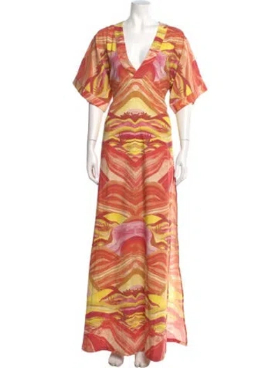Pre-owned Andrea Iyamah Printed Long Dress In Red