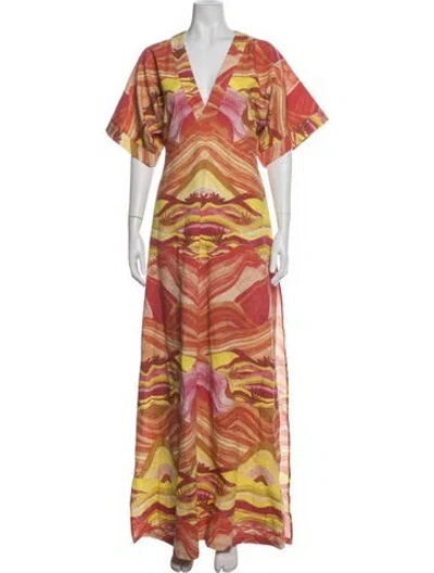 Pre-owned Andrea Iyamah Printed Long Dress In Red