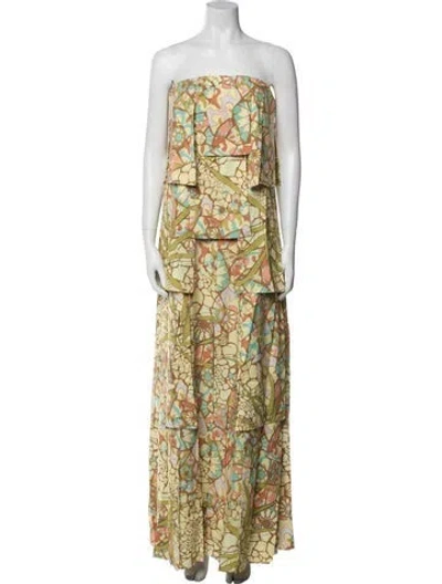 Pre-owned Andrea Iyamah Printed Long Dress W/ Tags In Green