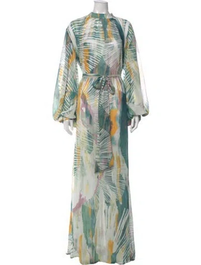 Pre-owned Andrea Iyamah Printed Long Dress W/ Tags In Green