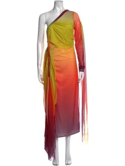 Pre-owned Andrea Iyamah Printed Long Dress W/ Tags In Orange/purple/yellow