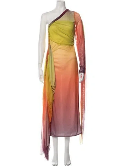 Pre-owned Andrea Iyamah Printed Long Dress W/ Tags In Orange/red