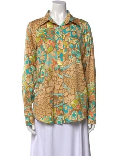 Pre-owned Andrea Iyamah Printed Long Sleeve Button-up Top In Multi