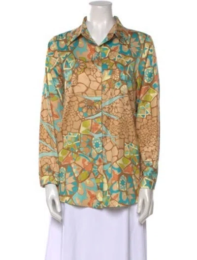 Pre-owned Andrea Iyamah Printed Long Sleeve Button-up Top W/ Tags In Multi