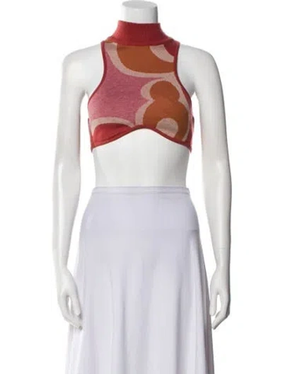 Pre-owned Andrea Iyamah Printed Mock Neck Crop Top In Red