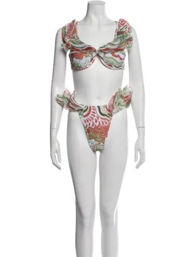 Pre-owned Andrea Iyamah Printed Pleated Accents Bikini W/ Tags In Multi