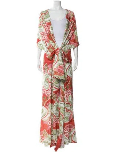Pre-owned Andrea Iyamah Printed Robe W/ Tags In Red