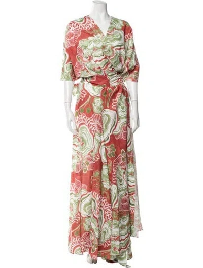 Pre-owned Andrea Iyamah Printed Robe W/ Tags In Red