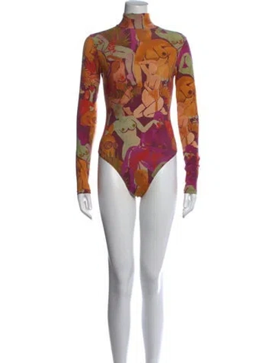 Pre-owned Andrea Iyamah Printed Turtleneck Bodysuit W/ Tags In Multicolor