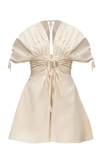 Andrea Iyamah Rina Gathered Cotton Playsuit In Soft Almond