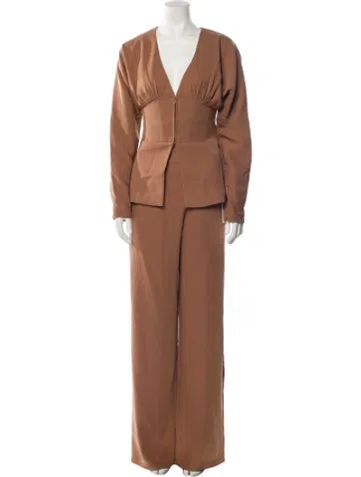 Pre-owned Andrea Iyamah Ruffle Embellishment Pant Set W/ Tags In Brown