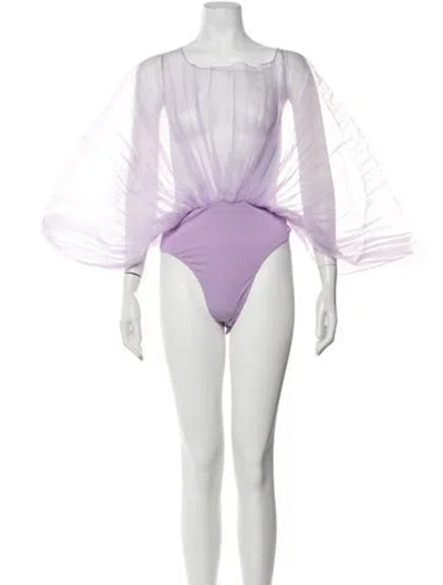 Pre-owned Andrea Iyamah Square Neckline Long Sleeve Bodysuit In Purple