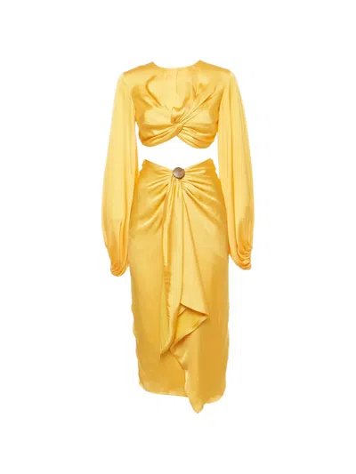 Pre-owned Andrea Iyamah Sraped Skirt Set In Yellow