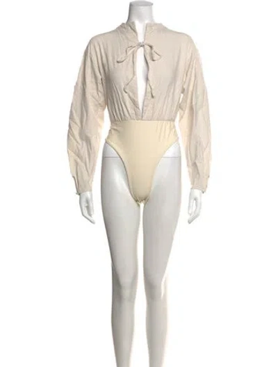 Pre-owned Andrea Iyamah Tie Neck Long Sleeve Bodysuit In Neutrals