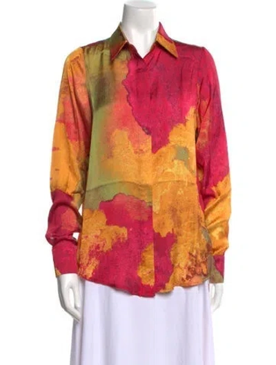 Pre-owned Andrea Iyamah Tie-dye Print Long Sleeve Button-up Top W/ Tags In Pink