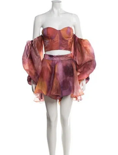 Pre-owned Andrea Iyamah Tie-dye Print Ruffle Embellishment Skirt Set In Pink