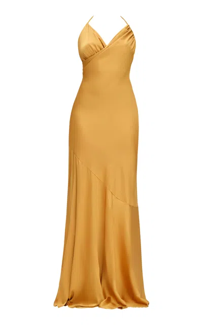Andrea Iyamah Tiro Wrapped Satin Maxi Dress In Gold