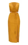 Andrea Iyamah Women's Vela Linen Beaded Rope Cutout Midi Dress In Yellow