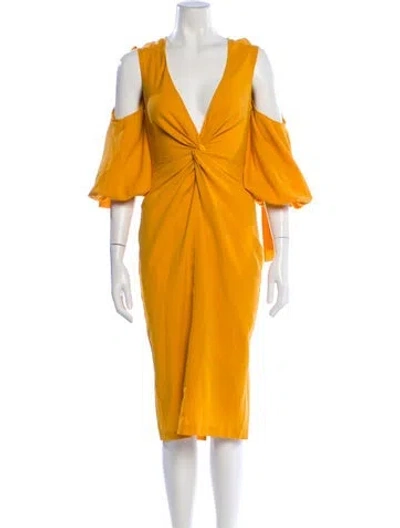 Pre-owned Andrea Iyamah V-neck Knee-length Dress In Yellow