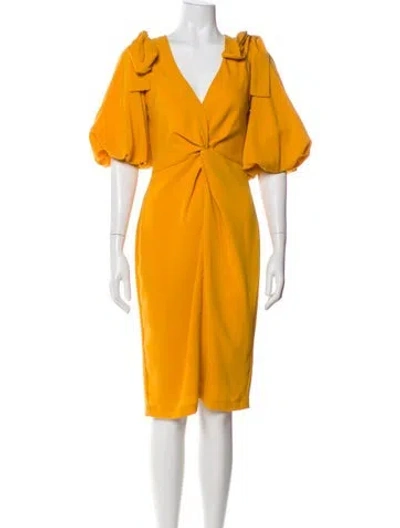 Pre-owned Andrea Iyamah V-neck Knee-length Dress In Yellow