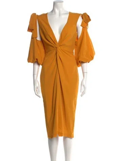 Pre-owned Andrea Iyamah V-neck Knee-length Dress In Yellow