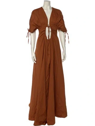Pre-owned Andrea Iyamah V-neck Long Dress In Brown