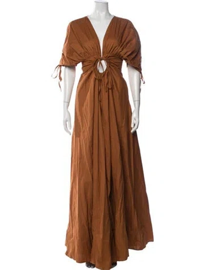 Pre-owned Andrea Iyamah V-neck Long Dress In Brown