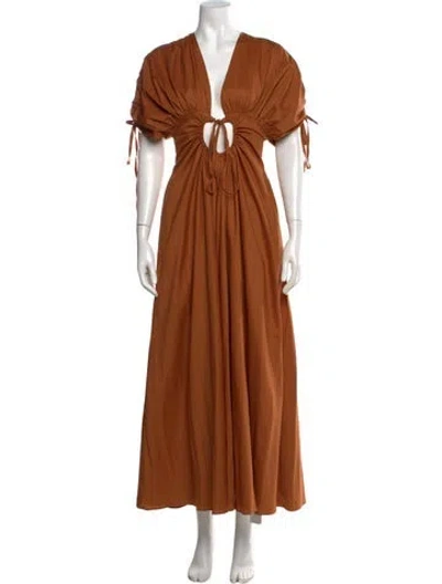 Pre-owned Andrea Iyamah V-neck Long Dress In Brown