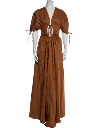 Pre-owned Andrea Iyamah V-neck Long Dress In Brown