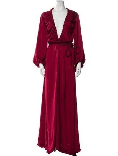 Pre-owned Andrea Iyamah V-neck Long Dress In Burgundy