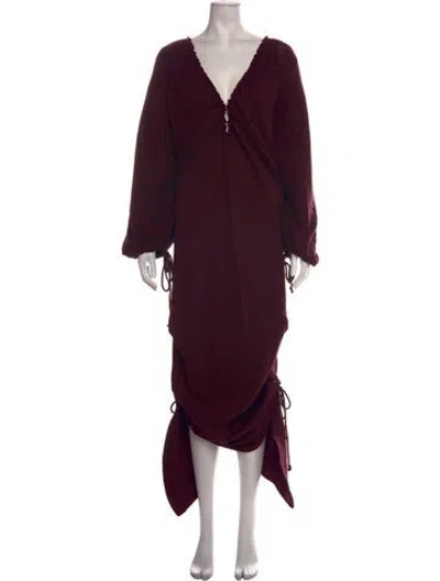 Pre-owned Andrea Iyamah V-neck Long Dress In Burgundy