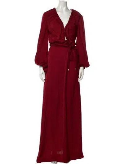 Pre-owned Andrea Iyamah V-neck Long Dress In Burgundy