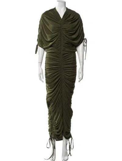 Pre-owned Andrea Iyamah V-neck Long Dress In Green
