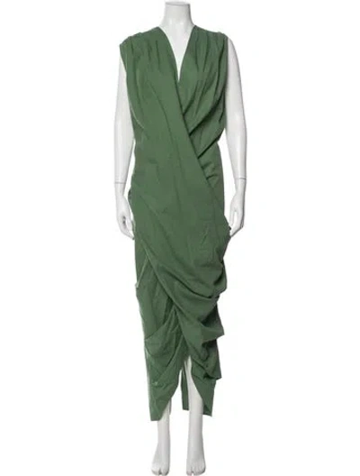 Pre-owned Andrea Iyamah V-neck Long Dress In Green