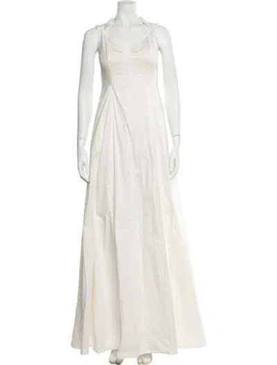 Pre-owned Andrea Iyamah V-neck Long Dress In Neutral