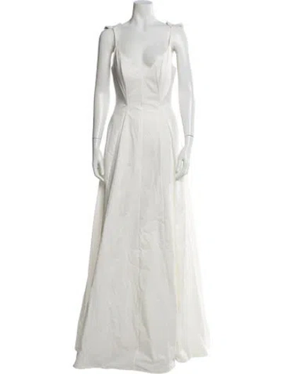 Pre-owned Andrea Iyamah V-neck Long Dress In Neutral