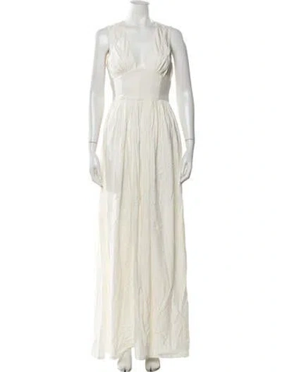 Pre-owned Andrea Iyamah V-neck Long Dress In Neutral