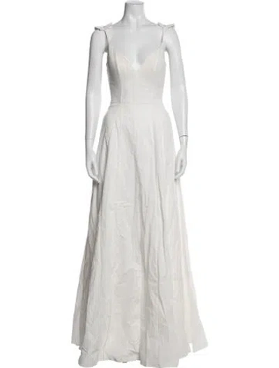 Pre-owned Andrea Iyamah V-neck Long Dress In Neutral