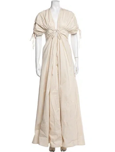 Pre-owned Andrea Iyamah V-neck Long Dress In Neutrals