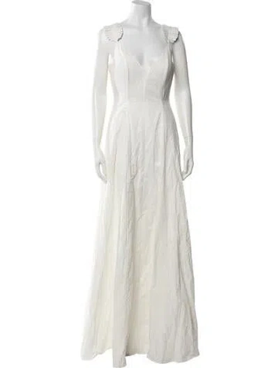 Pre-owned Andrea Iyamah V-neck Long Dress In Neutrals