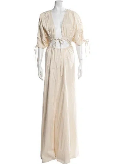 Pre-owned Andrea Iyamah V-neck Long Dress In Neutrals