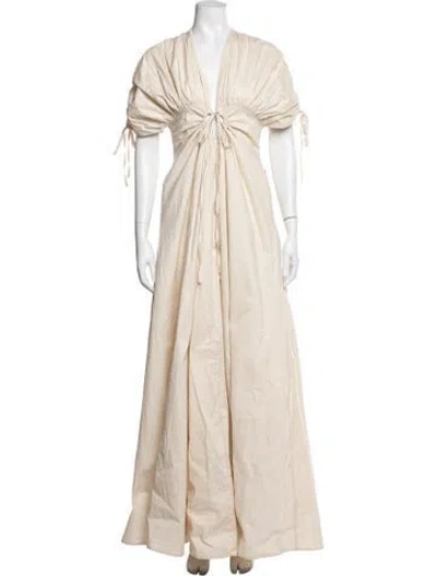 Pre-owned Andrea Iyamah V-neck Long Dress In Neutrals