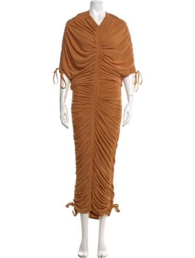 Pre-owned Andrea Iyamah V-neck Long Dress In Orange