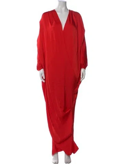 Pre-owned Andrea Iyamah V-neck Long Dress In Red