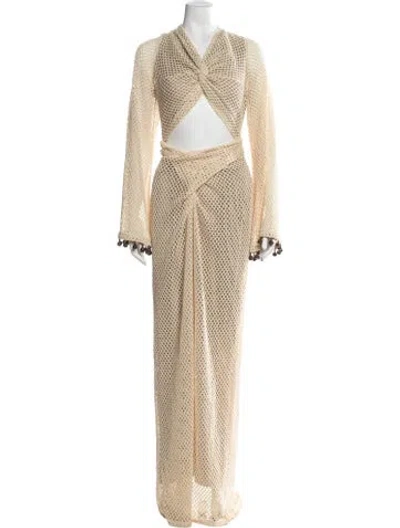 Pre-owned Andrea Iyamah V-neck Long Dress W/ Tags In Gold