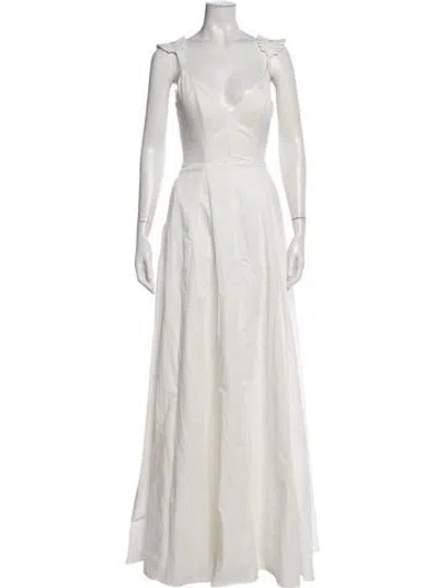 Pre-owned Andrea Iyamah V-neck Long Dress W/ Tags In Neutral