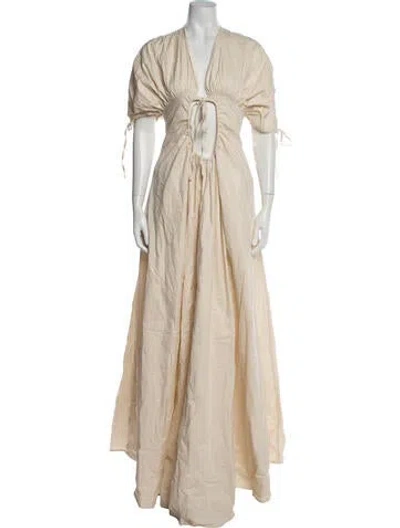 Pre-owned Andrea Iyamah V-neck Long Dress W/ Tags In Neutrals