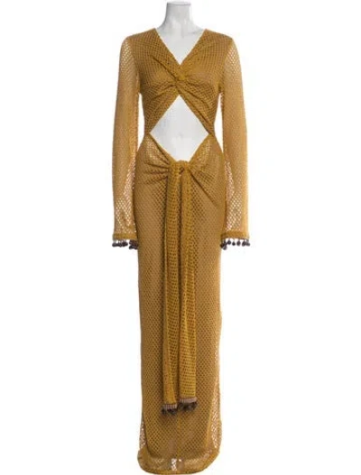 Pre-owned Andrea Iyamah V-neck Long Dress W/ Tags In Yellow
